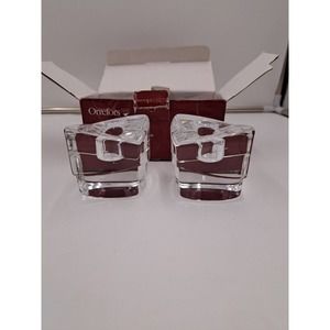 Pair of Orrefors Lancelot Candle Holders made in Sweden w/ box, very nice
